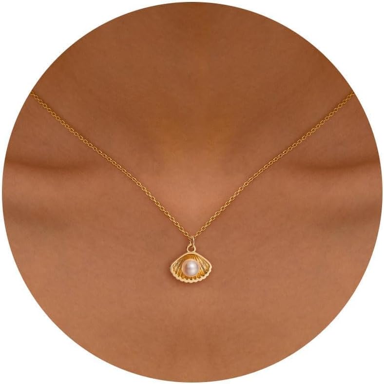 PRTGL Store Pearl Necklace: 14K Gold-Plated/White Gold-plated Pearl Necklace for Women 16.5” + 2” - Image 1